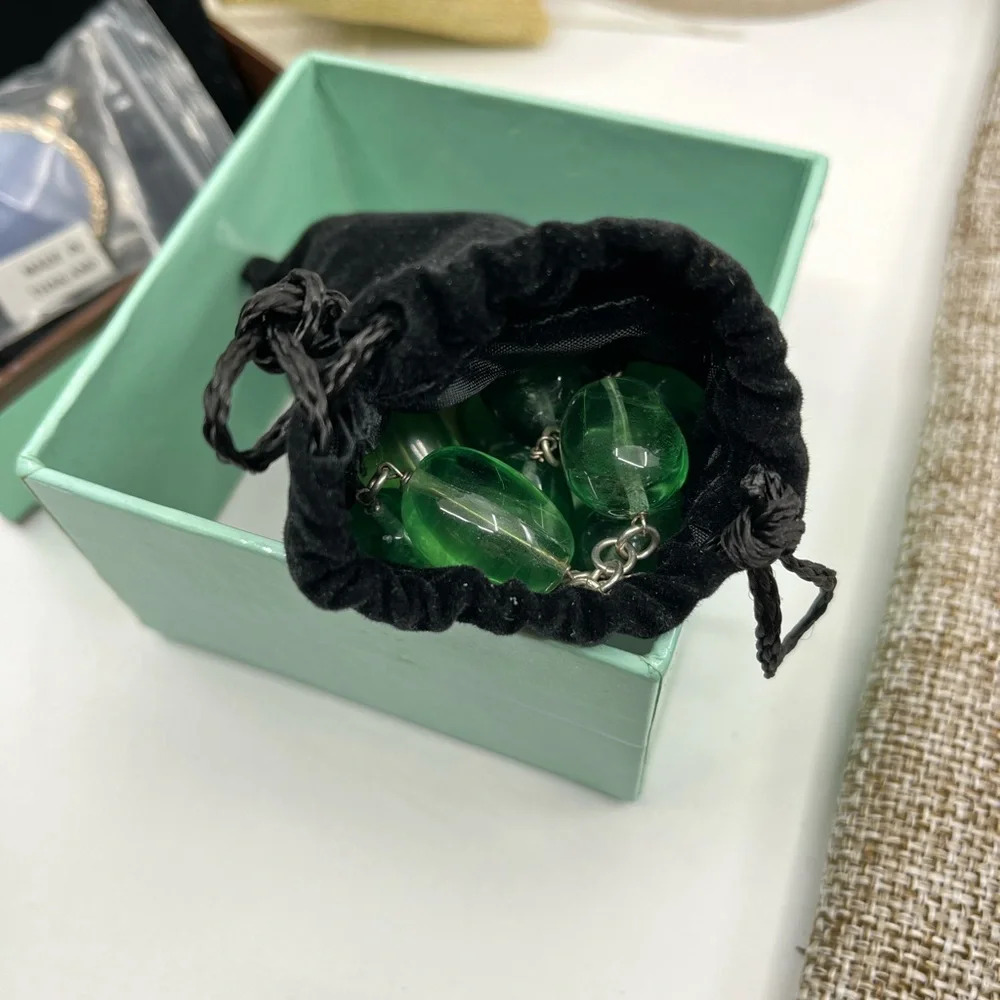 Vintage Signed Gerard Yosca Green Stone Necklace & Blue Chalcedony Pendant - Picture 14 of 16